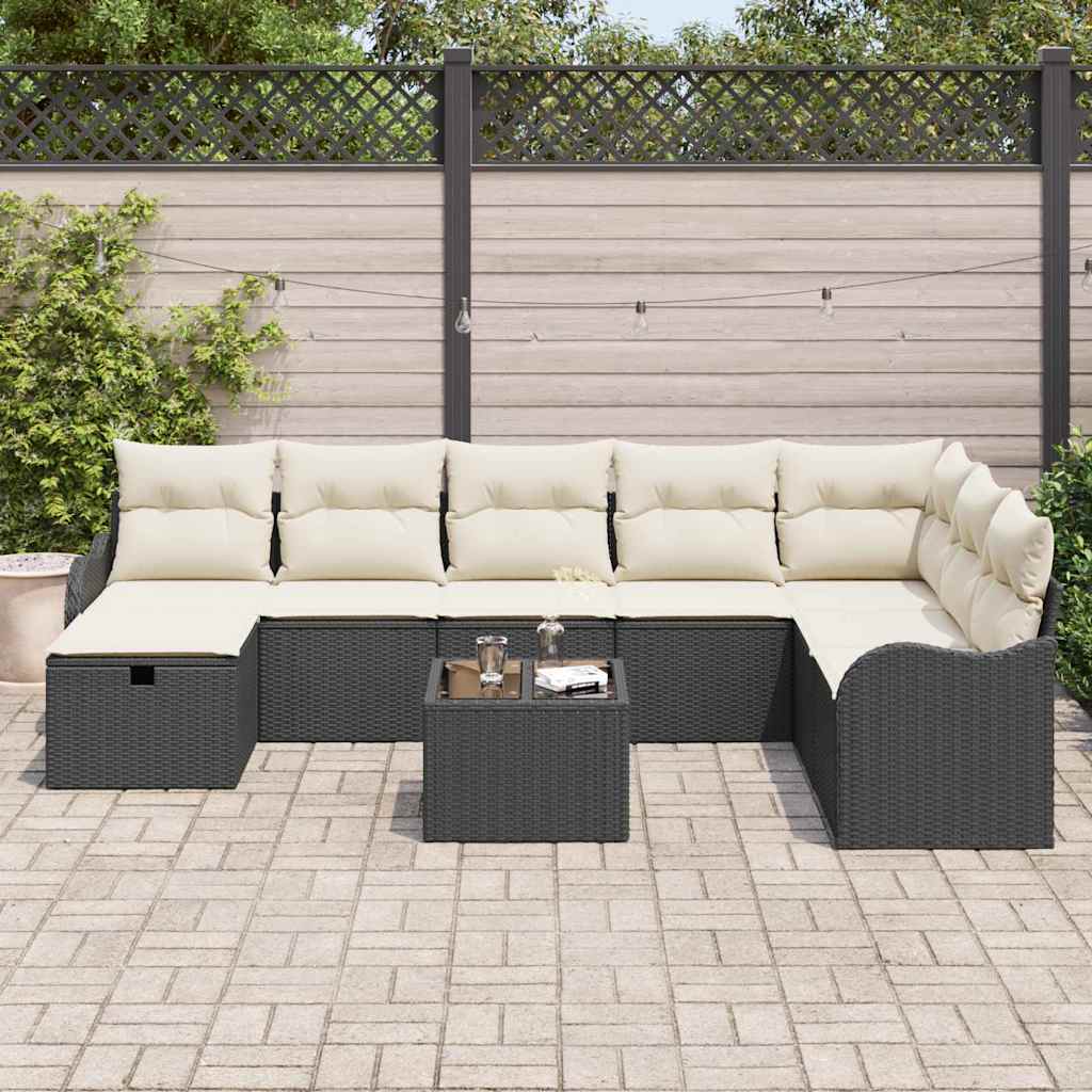Set di divani 9 pz 8-Numero di posti Nero e Crema polyrattan | homemem39