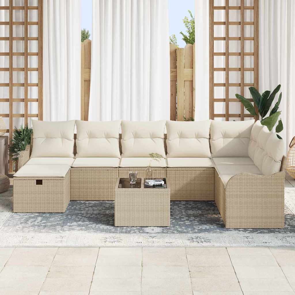 Set di divani con cuscino 9 pcs Beige e Crema polyrattan | homemem39