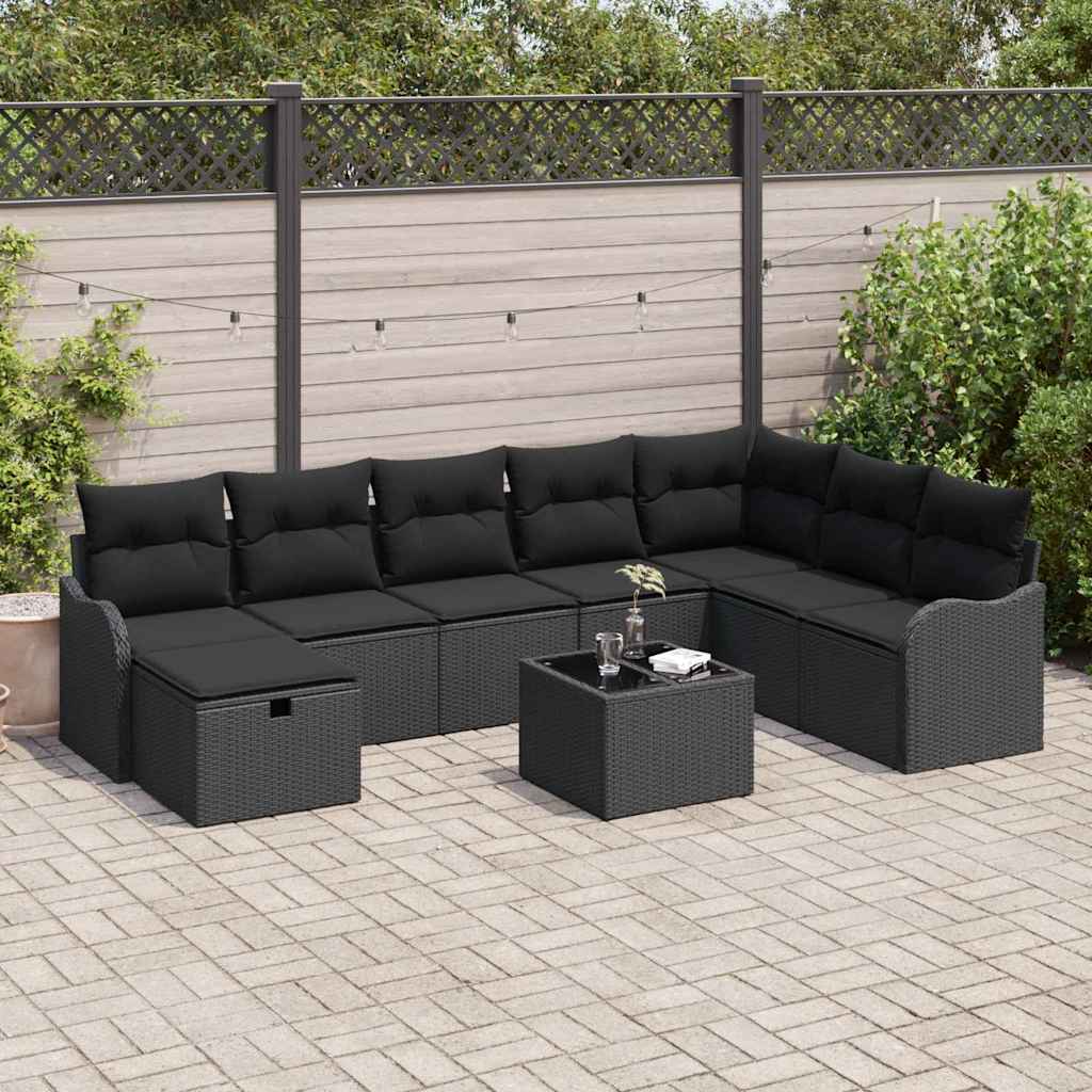 Set di divani con cuscino con archiviazione Nero polyrattan | homemem39