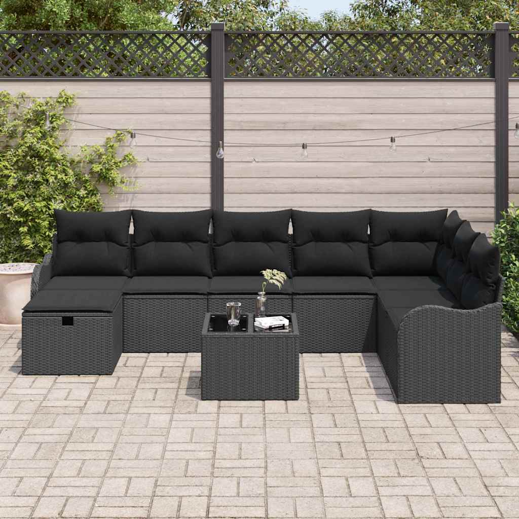 Set di divani con cuscino con archiviazione Nero polyrattan | homemem39