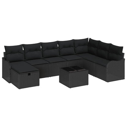 Set di divani con cuscino con archiviazione Nero polyrattan | homemem39