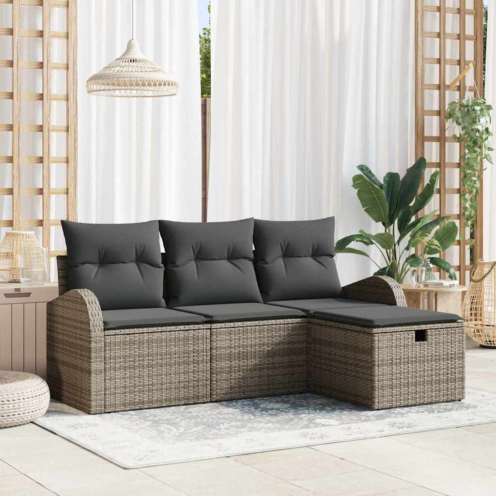 Set di divani con cuscino 4 pcs Grigio polyrattan | homemem39