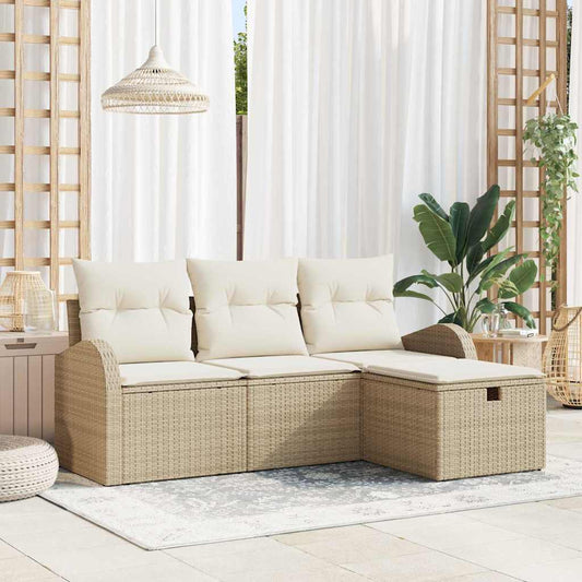 Set di divani 4 pz Beige e Crema polyrattan
