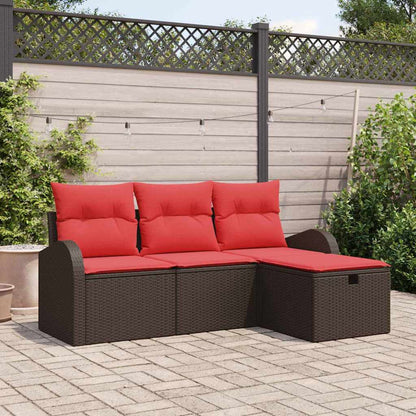Set di divani con cuscino 4 pcs Marrone e Rosso polyrattan | homemem39