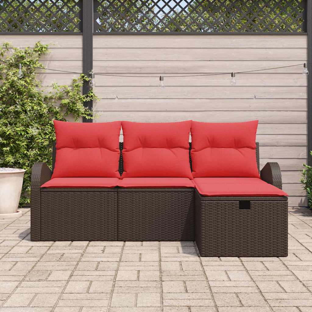 Set di divani con cuscino 4 pcs Marrone e Rosso polyrattan | homemem39