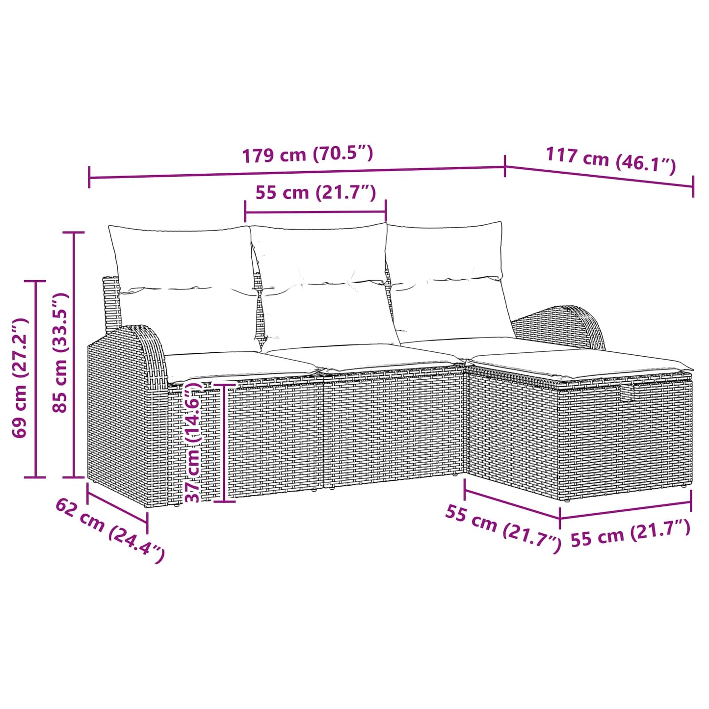 Set di divani con cuscino 4 pcs Marrone e Rosso polyrattan | homemem39