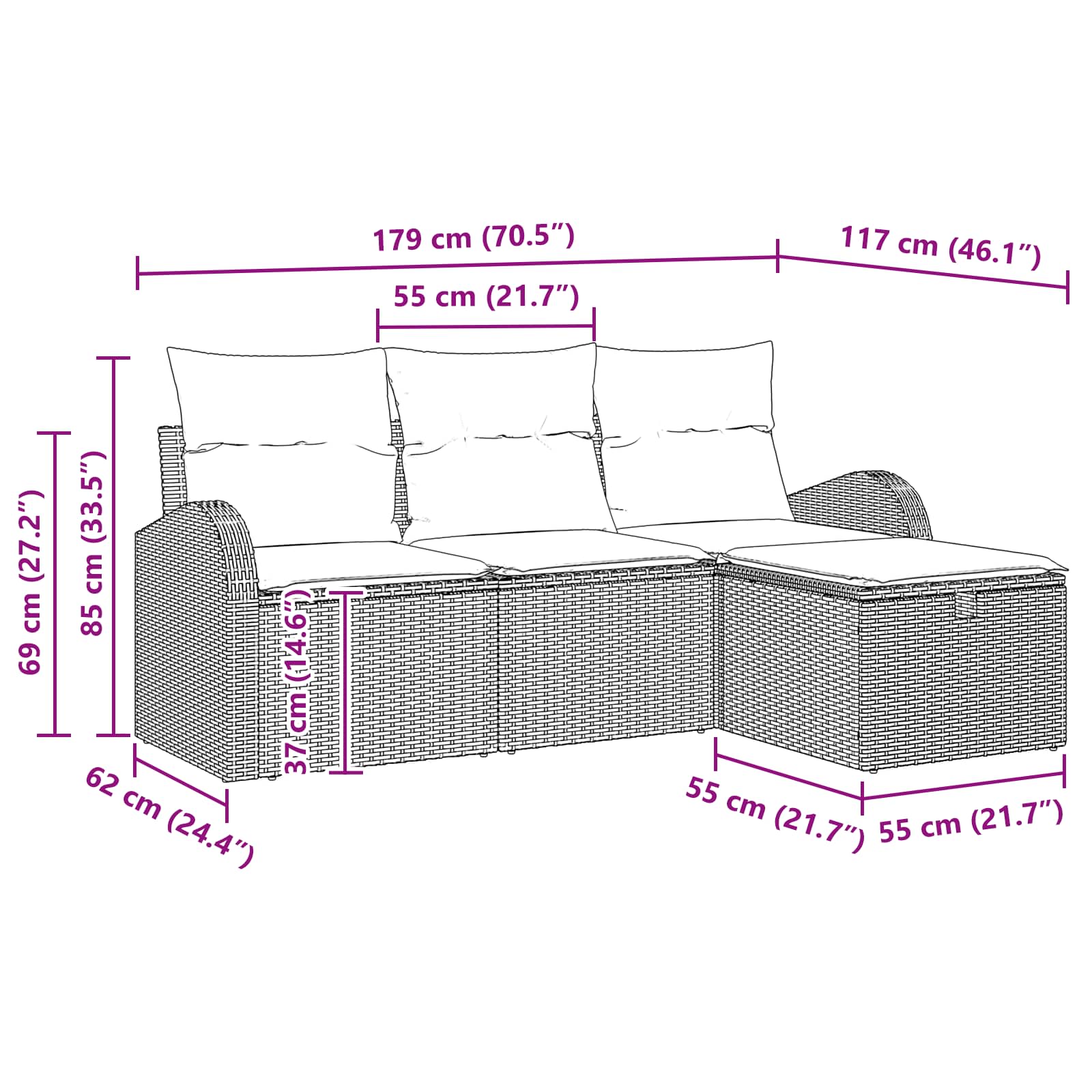Set di divani con cuscino 4 pcs Marrone e Rosso polyrattan | homemem39