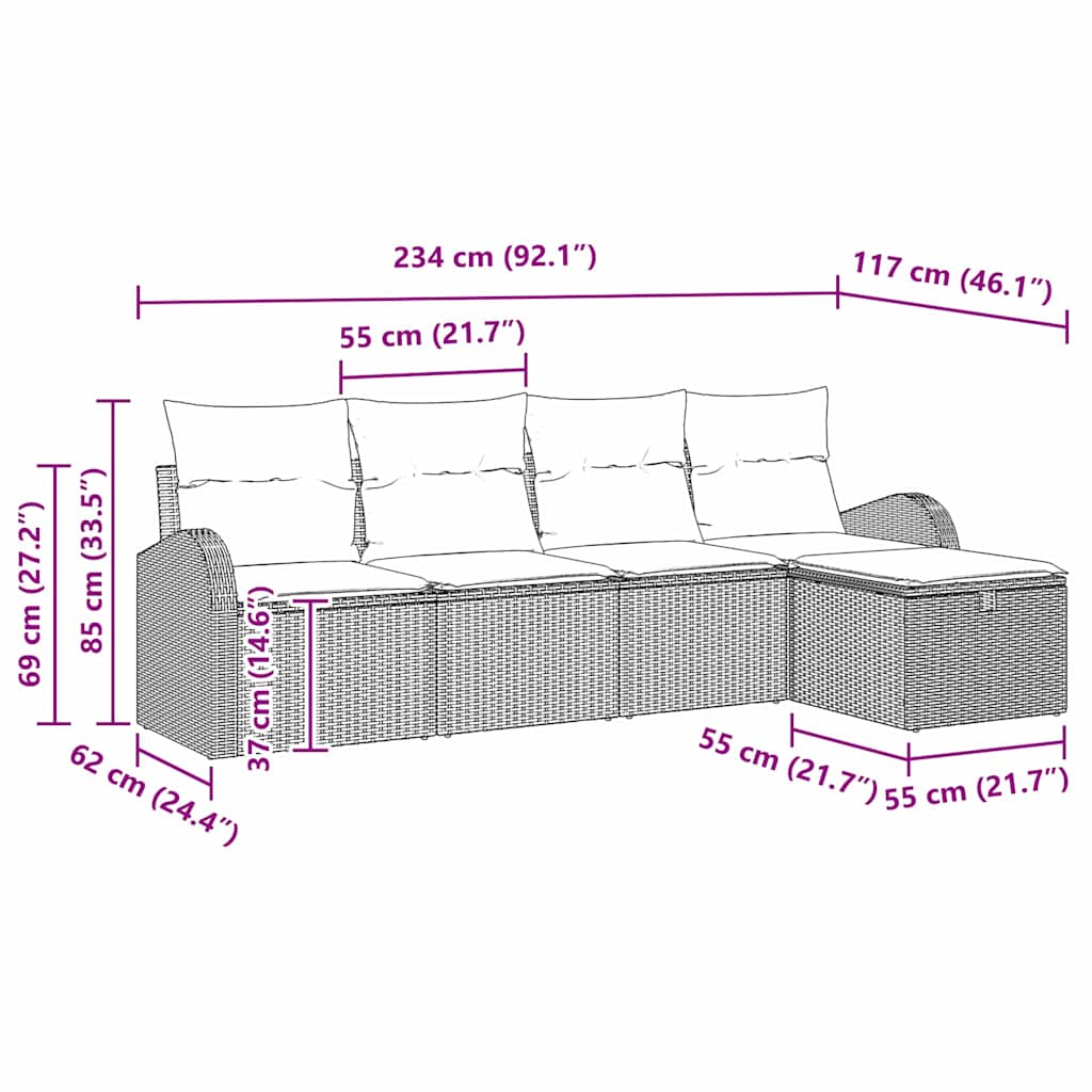 Set di divani con cuscino 5 pcs Nero e Crema polyrattan | homemem39