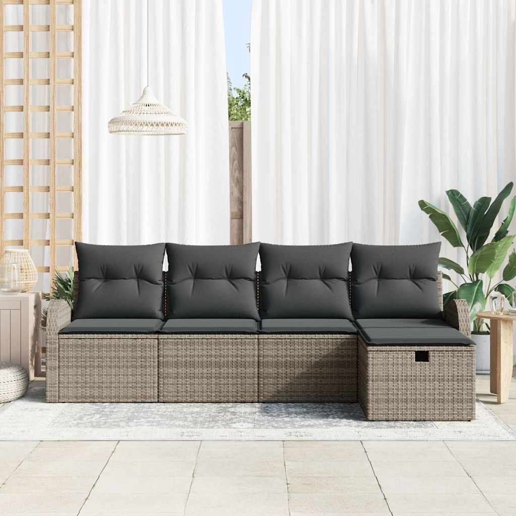 Set di divani con cuscino con archiviazione Grigio polyrattan | homemem39