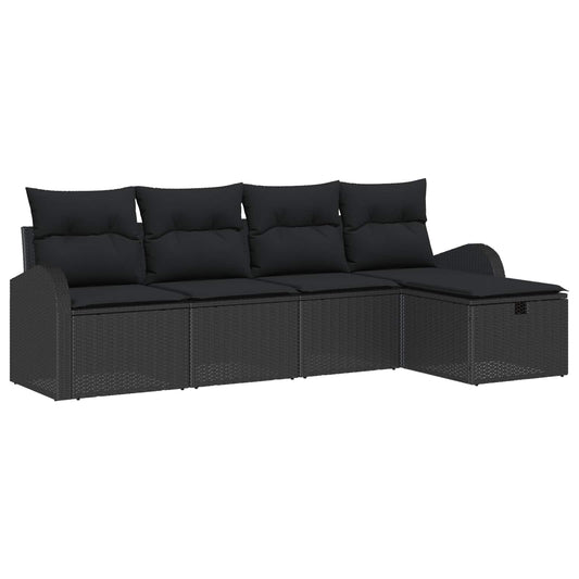 Set di divani con cuscino con archiviazione Nero polyrattan | homemem39