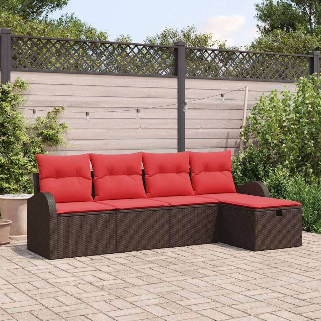 Set di divani con cuscino 5 pcs Marrone e Rosso polyrattan | homemem39