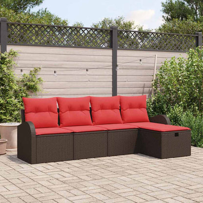 Set di divani con cuscino 5 pcs Marrone e Rosso polyrattan | homemem39