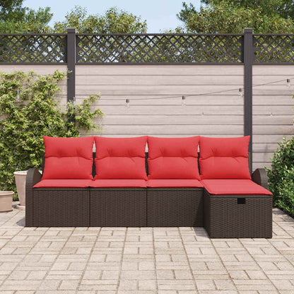 Set di divani con cuscino 5 pcs Marrone e Rosso polyrattan | homemem39