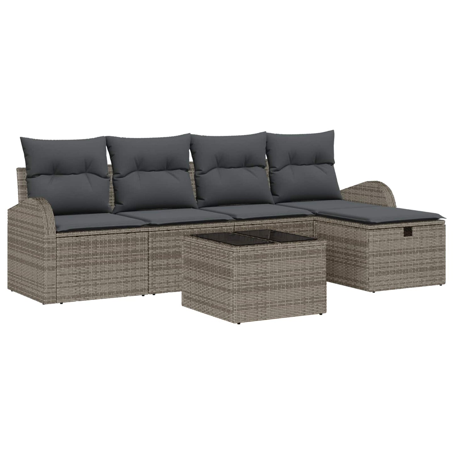 Set di divani con cuscino con archiviazione Grigio polyrattan