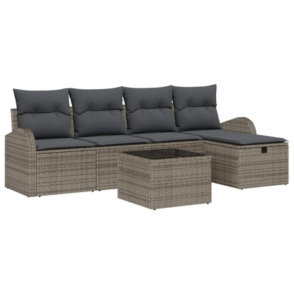 Set di divani con cuscino con archiviazione Grigio polyrattan