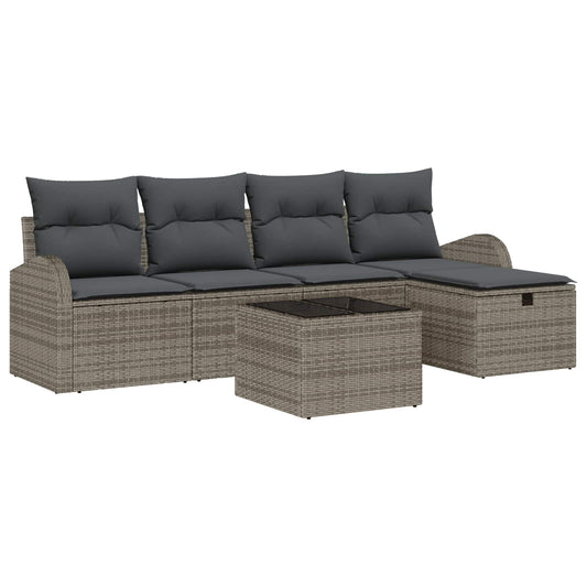 Set di divani con cuscino con archiviazione Grigio polyrattan | homemem39