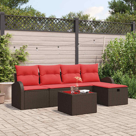 Set di divani con cuscino Marrone e Rosso polyrattan