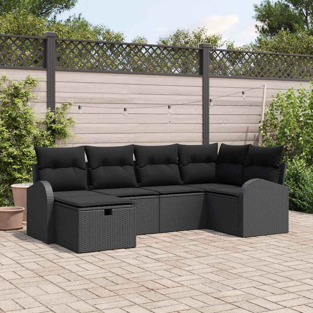 Set di divani con cuscino con archiviazione Nero polyrattan | homemem39