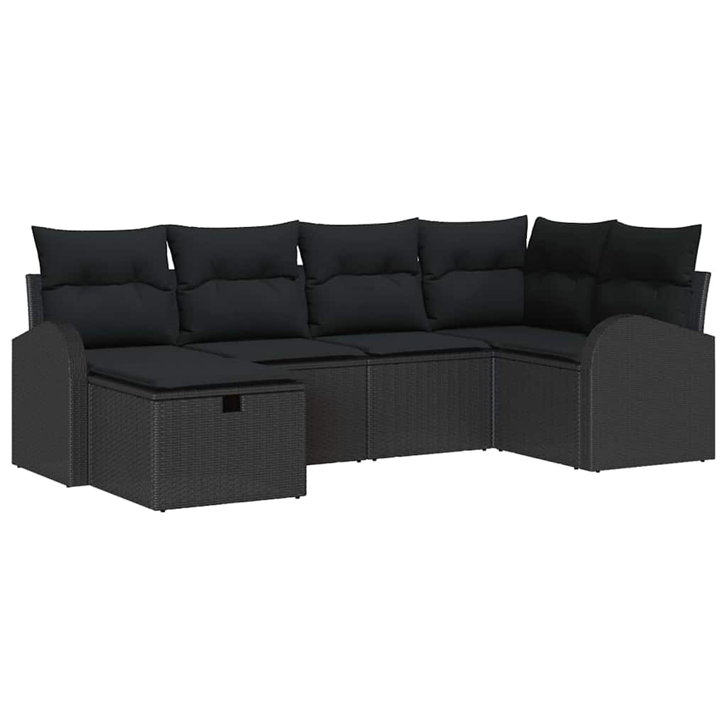 Set di divani con cuscino con archiviazione Nero polyrattan | homemem39