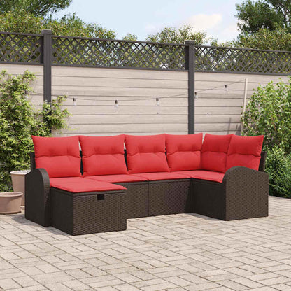 Set di divani con cuscino 6 pcs Marrone e Rosso polyrattan | homemem39