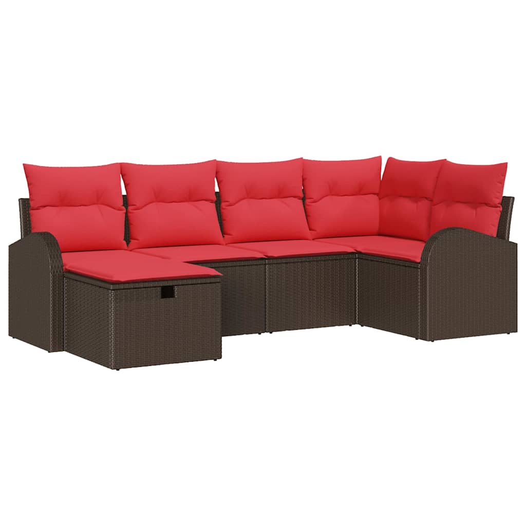 Set di divani con cuscino 6 pcs Marrone e Rosso polyrattan | homemem39