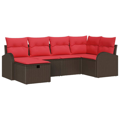 Set di divani con cuscino 6 pcs Marrone e Rosso polyrattan | homemem39
