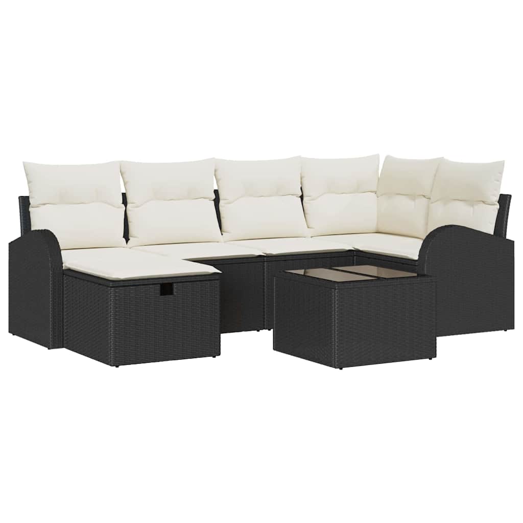 Set di divani 7 pz Nero e Crema polyrattan | homemem39