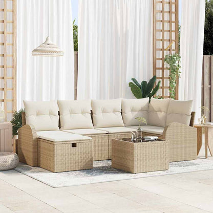 Set di divani 7 pz Beige e Crema polyrattan