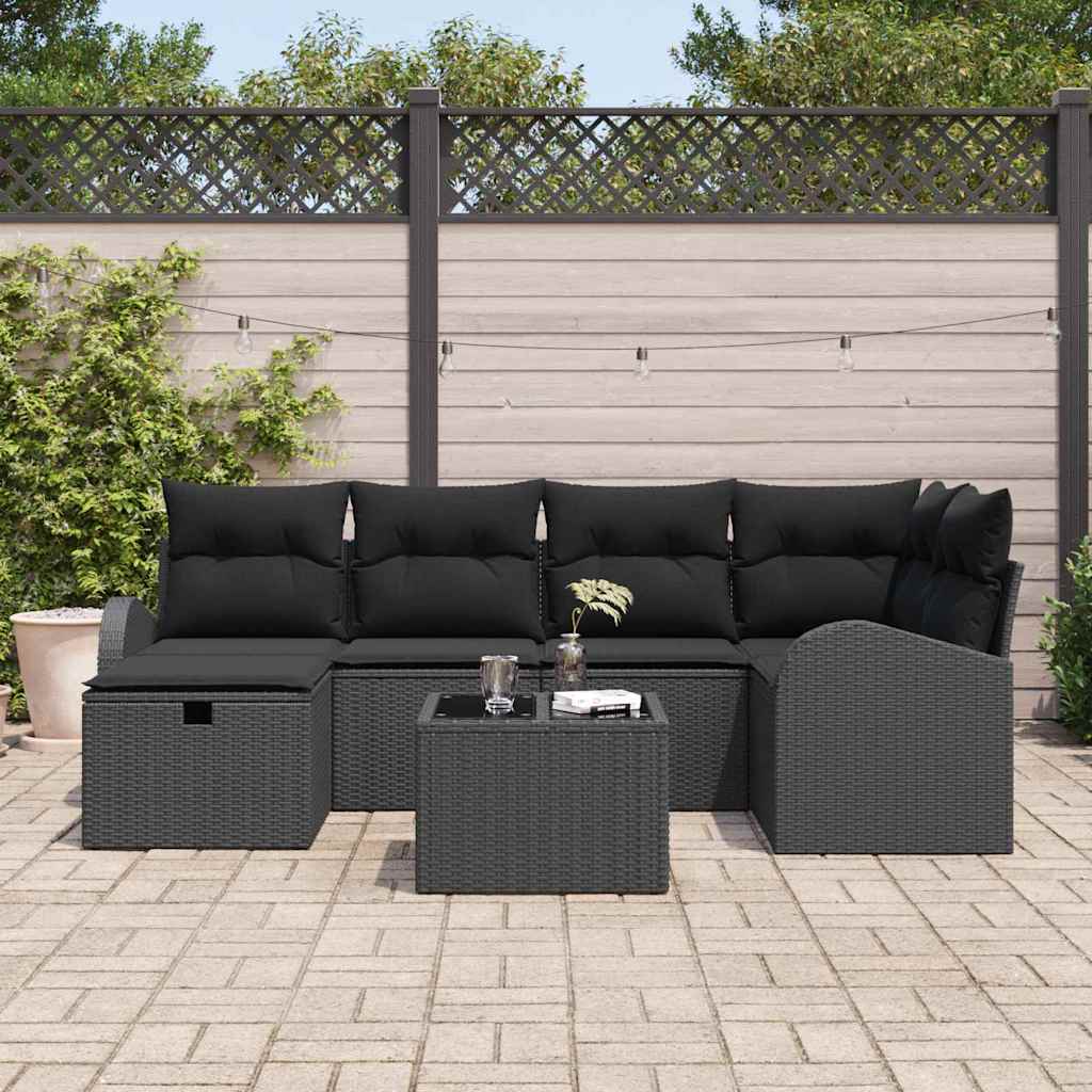 Set Divano da Giardino 7 pcs Nero 234 x 124 x 85 cm Poly Rattan | homemem39