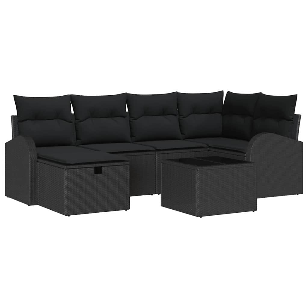 Set Divano da Giardino 7 pcs Nero 234 x 124 x 85 cm Poly Rattan | homemem39