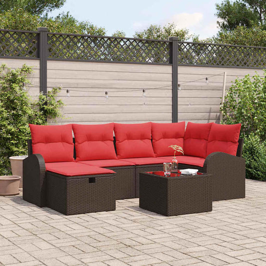 Set di divani con cuscino Marrone e Rosso polyrattan