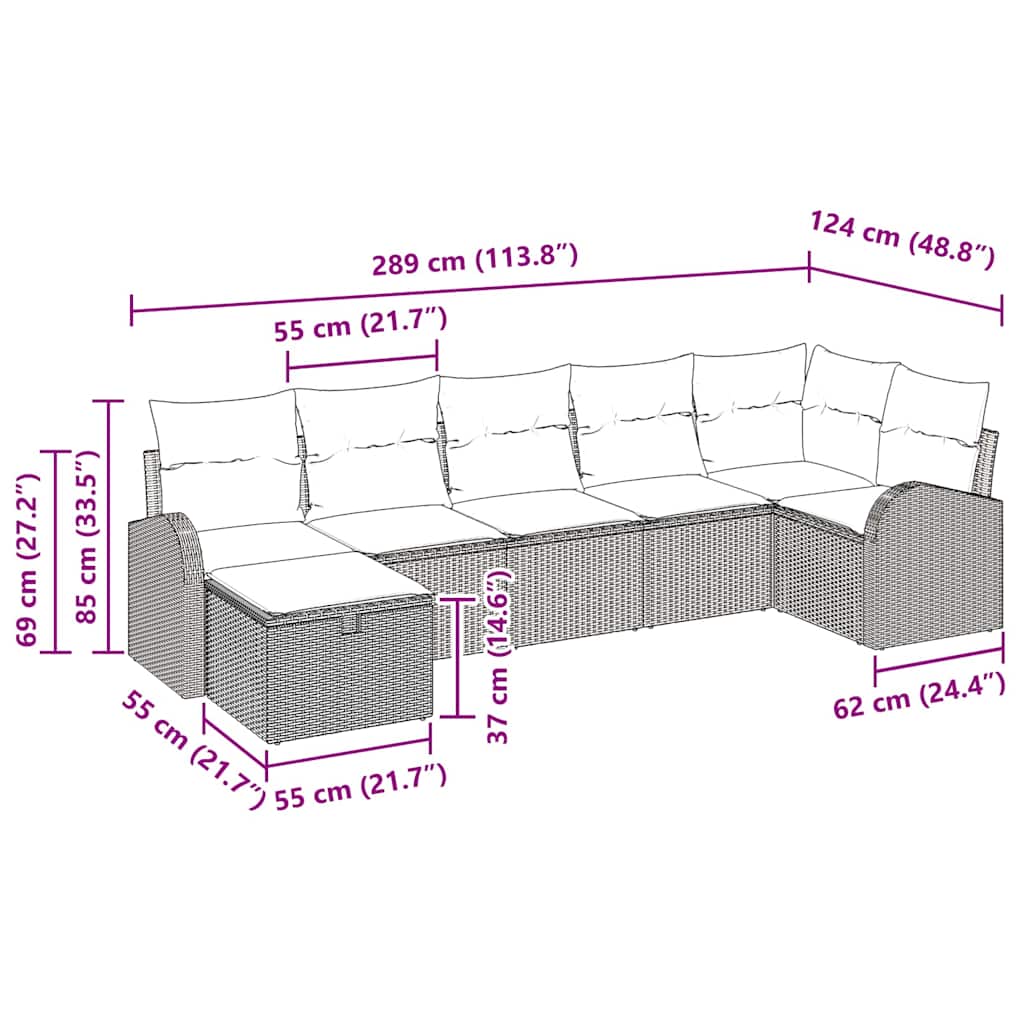 Set di divani con cuscino 7 pcs Nero e Crema polyrattan | homemem39