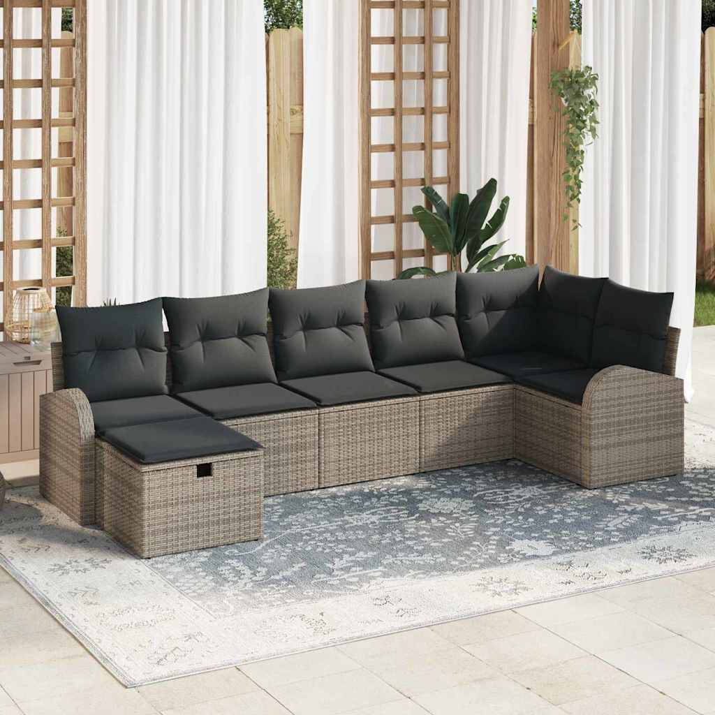 Set di divani con cuscino 7 pcs Grigio polyrattan | homemem39