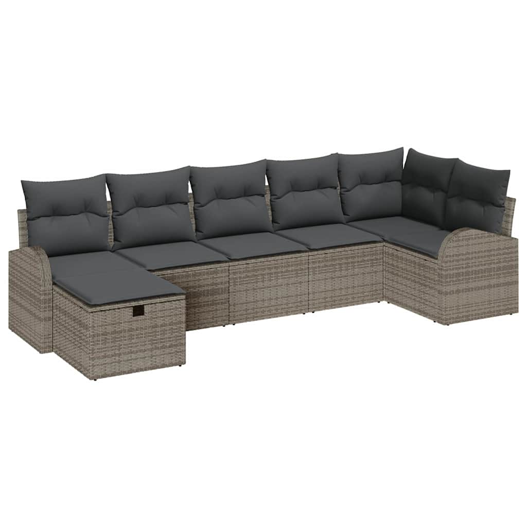 Set di divani con cuscino 7 pcs Grigio polyrattan | homemem39