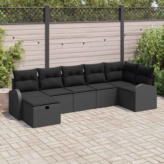 Set di divani con cuscino 7 pcs Nero polyrattan