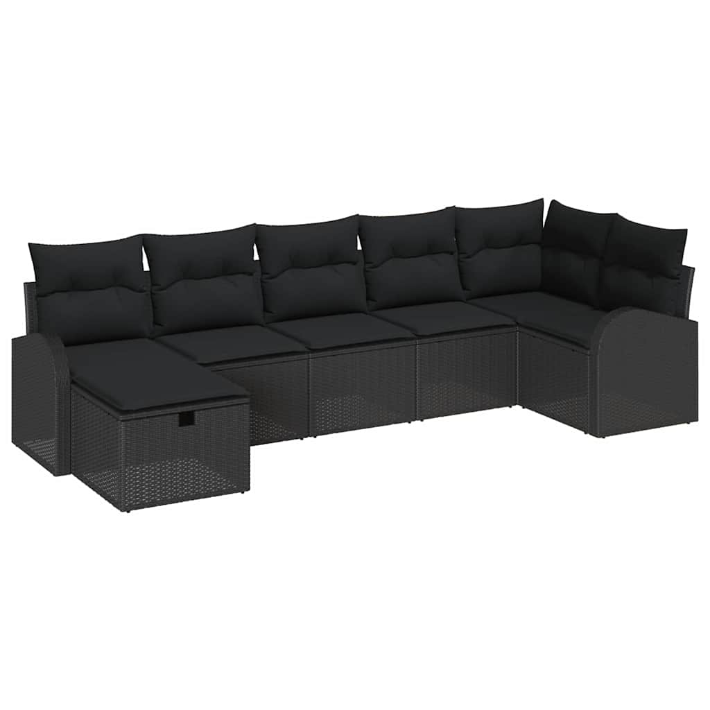 Set di divani con cuscino 7 pcs Nero polyrattan | homemem39