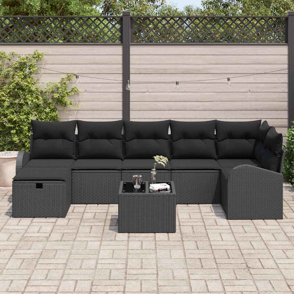Set di divani con cuscino 8 pcs Nero polyrattan | homemem39