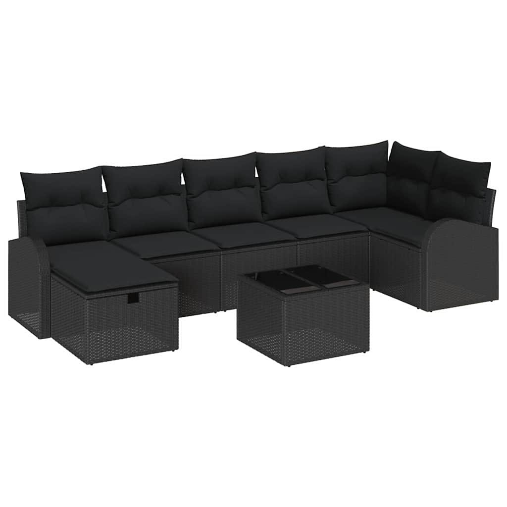Set di divani con cuscino 8 pcs Nero polyrattan