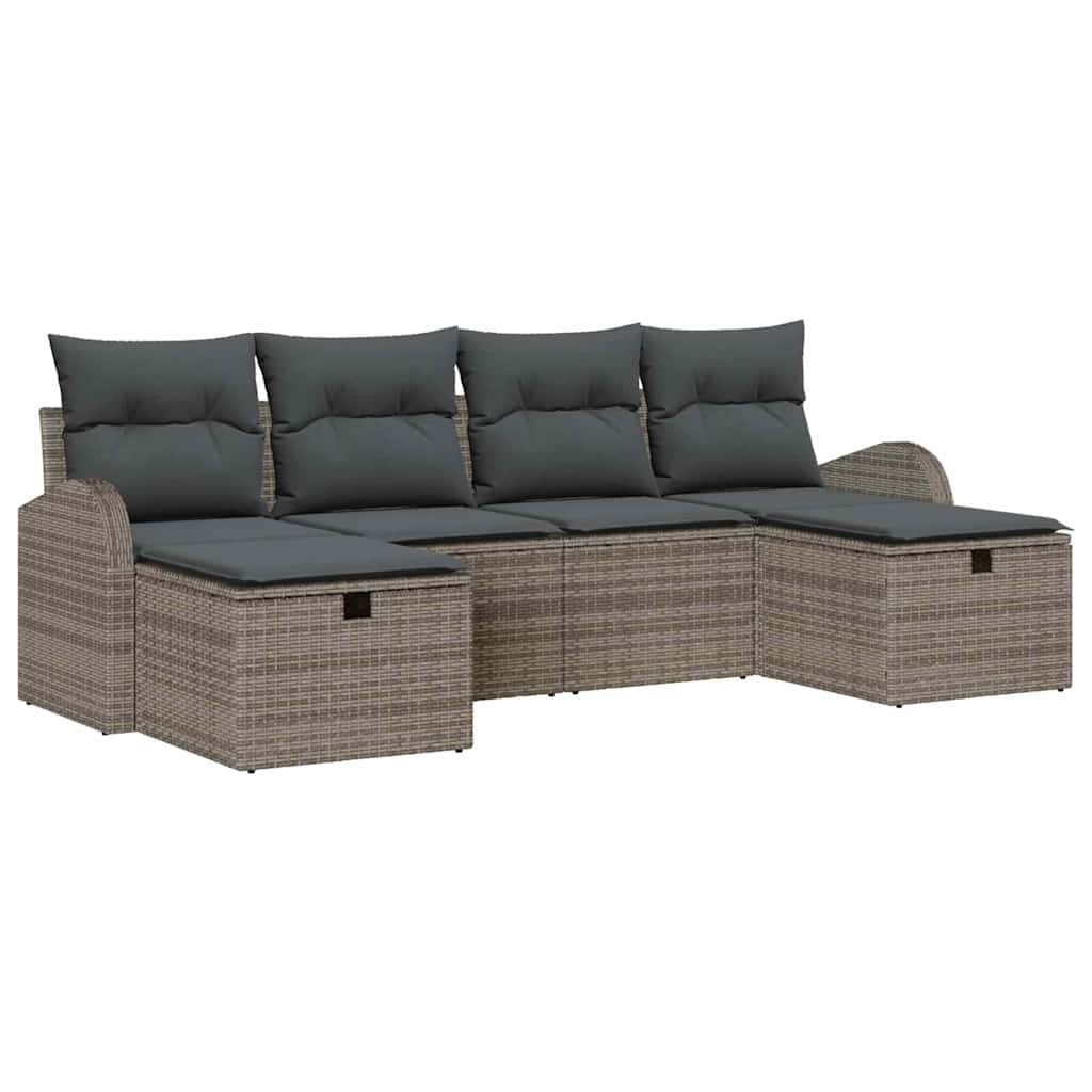 Set di divani con cuscino 6 pcs Grigio polyrattan | homemem39
