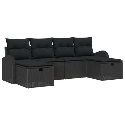 Set di divani con cuscino 6 pcs Nero polyrattan | homemem39