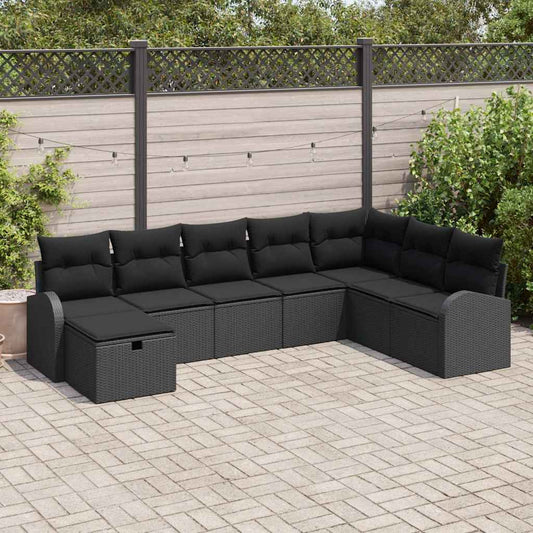Set di divani con cuscino con archiviazione Nero polyrattan