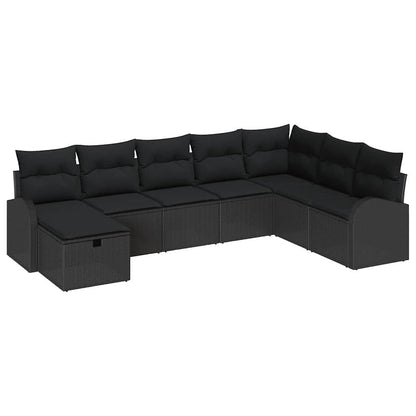 Set di divani con cuscino con archiviazione Nero polyrattan
