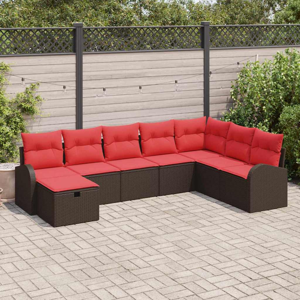 Set di divani con cuscino Marrone e Rosso polyrattan