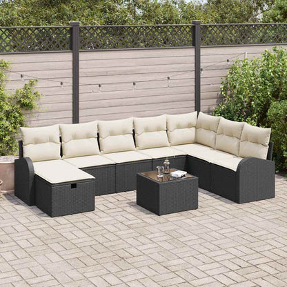 Set di divani 9 pz Nero e crema polyrattan