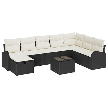 Set di divani 9 pz Nero e crema polyrattan
