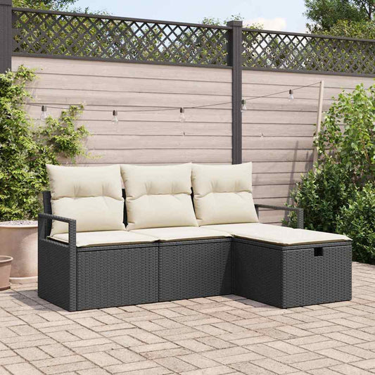 Set di divani 4 pz 4-Numero di posti Nero e Crema polyrattan