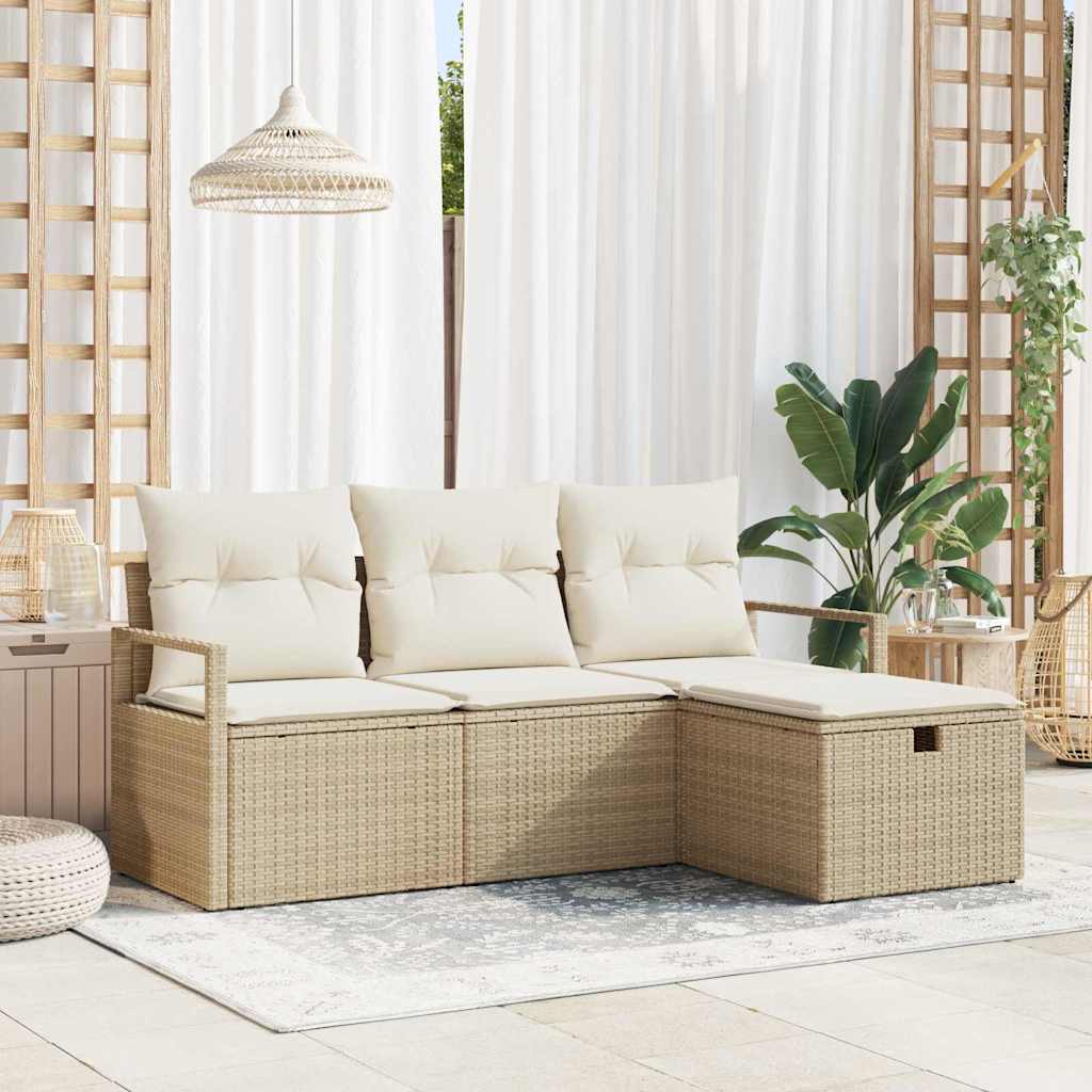 Set di divani 4 pz 4-Numero di posti Beige e Crema polyrattan