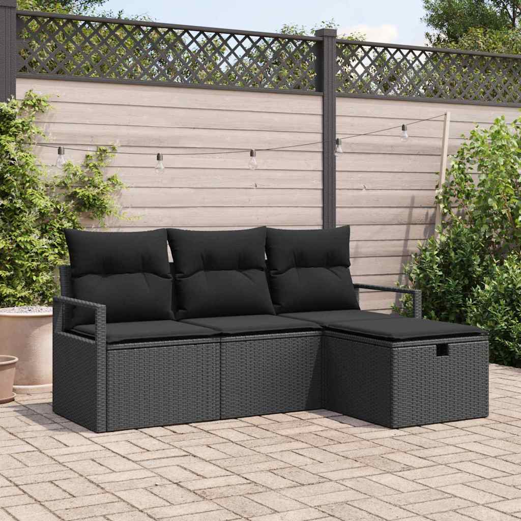 Set di divani 4 pz 4-Numero di posti Nero polyrattan