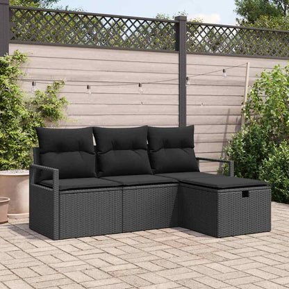 Set di divani 4 pz 4-Numero di posti Nero polyrattan