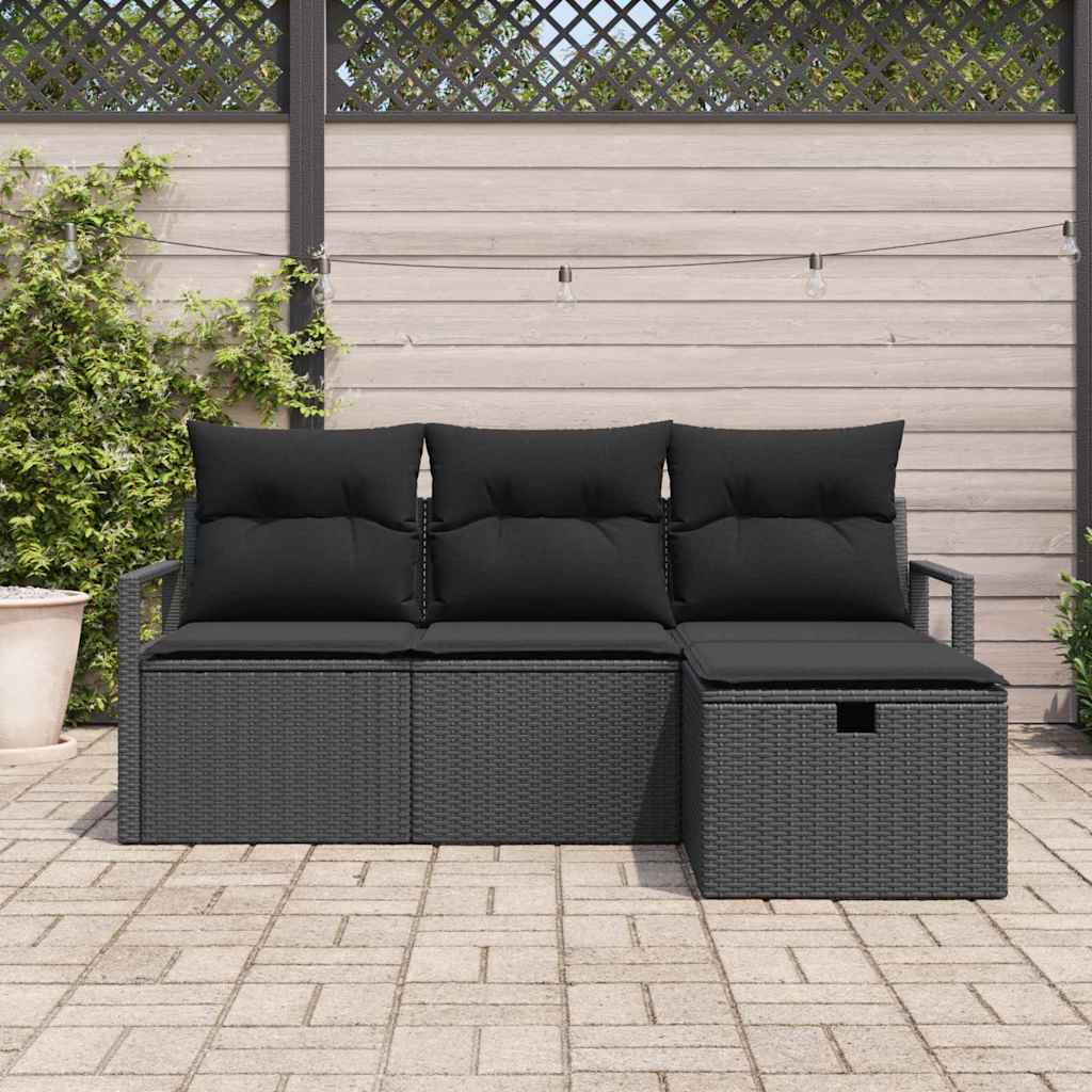Set di divani 4 pz 4-Numero di posti Nero polyrattan